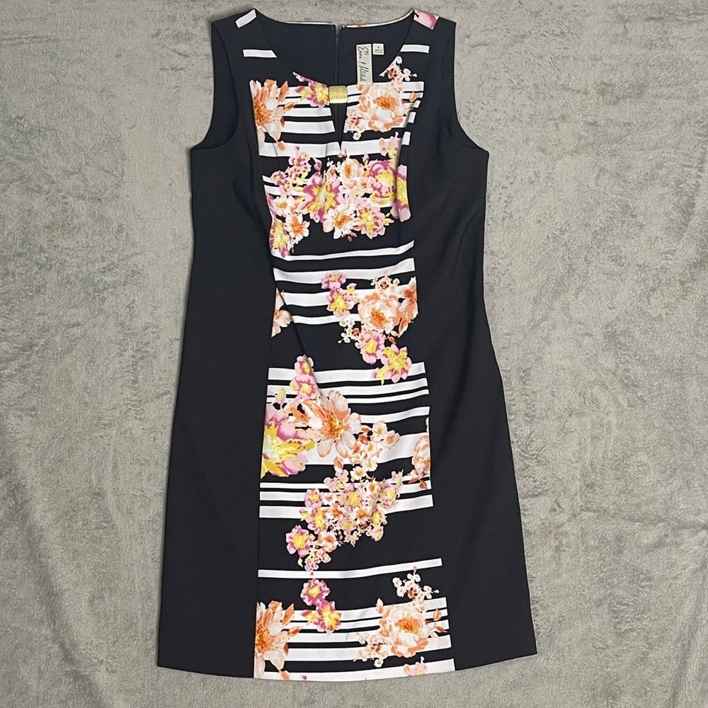 Emma & Michele  sleeveless Floral   Shift Dress  sz 8 Princess Style Gold accent